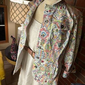 Ruby Rd Red and Pink Jean Jacket with Vibrant Pattern